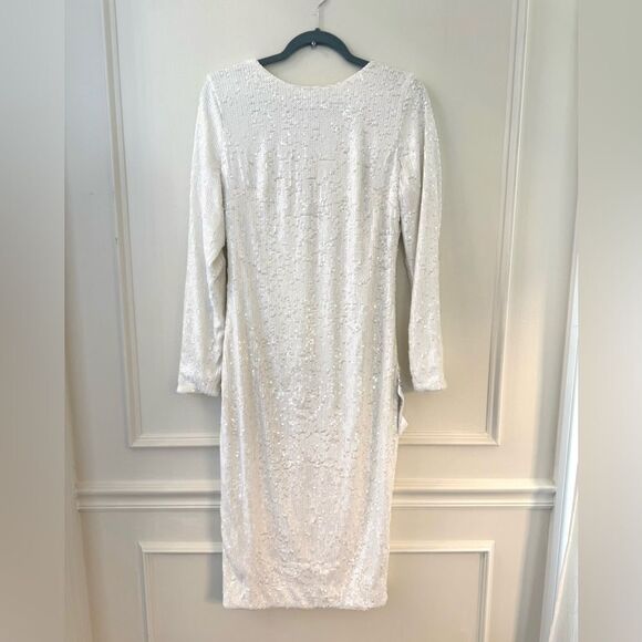 Dress The Population Emery Sequin Long Sleeve Dress in White Large NWT - Picture 4 of 11
